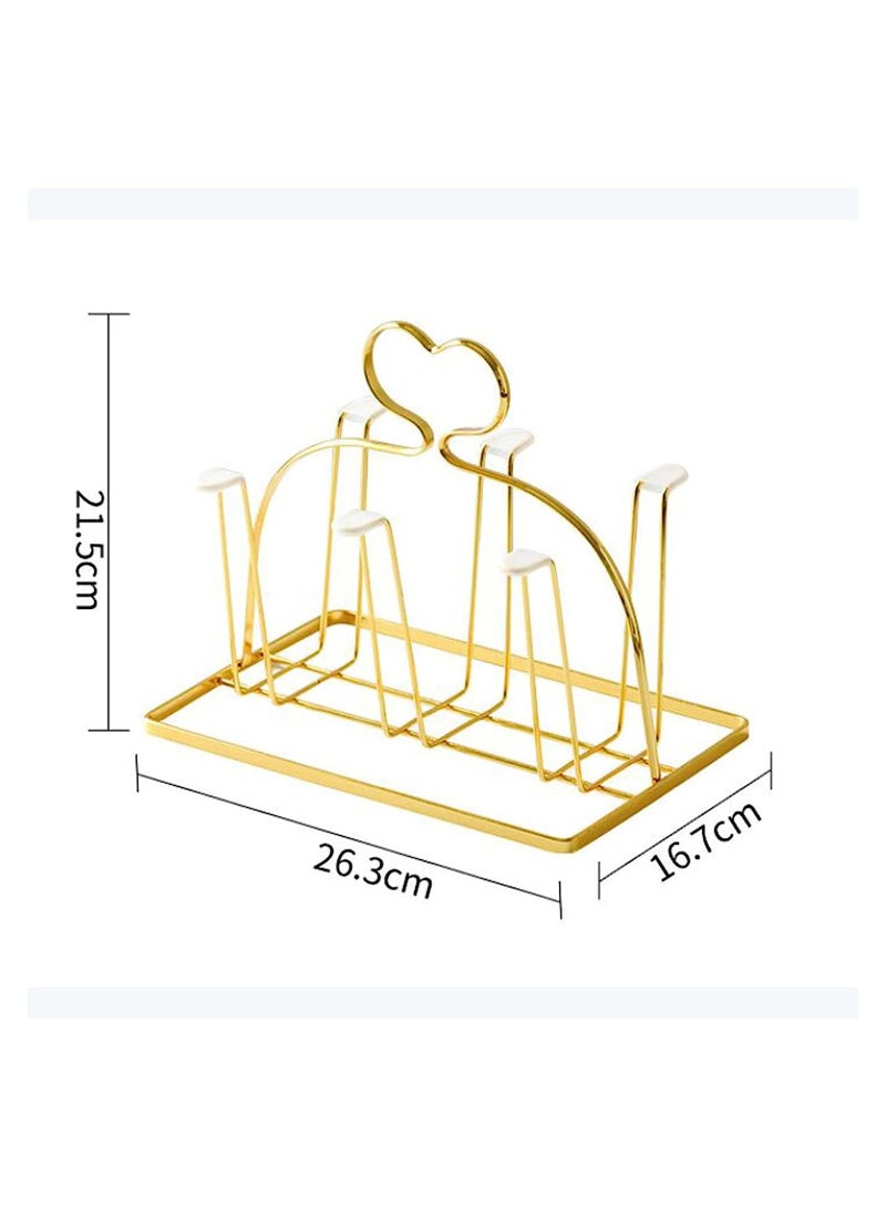 6 Cup Golden Drying Rack Mug Draining Organizer Drinking Glass Drainer Cup Storage Stand Non-Slip Bottle Drying Tree for Glasses Mugs Tumbler Upside Down Kitchen Countertop Stand  - Image 5