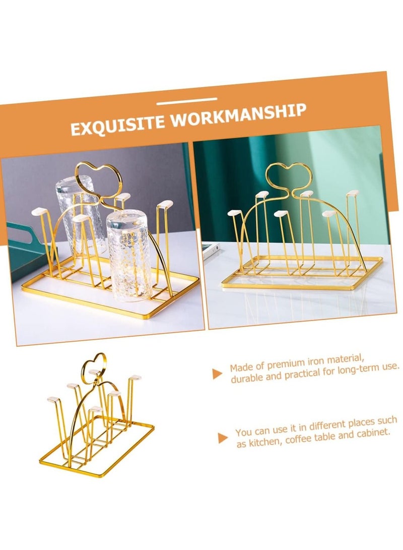 6 Cup Golden Drying Rack Mug Draining Organizer Drinking Glass Drainer Cup Storage Stand Non-Slip Bottle Drying Tree for Glasses Mugs Tumbler Upside Down Kitchen Countertop Stand  - Image 3