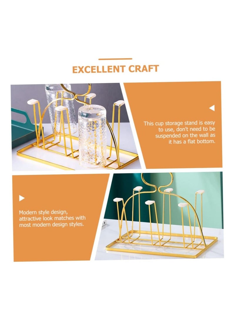 6 Cup Golden Drying Rack Mug Draining Organizer Drinking Glass Drainer Cup Storage Stand Non-Slip Bottle Drying Tree for Glasses Mugs Tumbler Upside Down Kitchen Countertop Stand  - Image 4