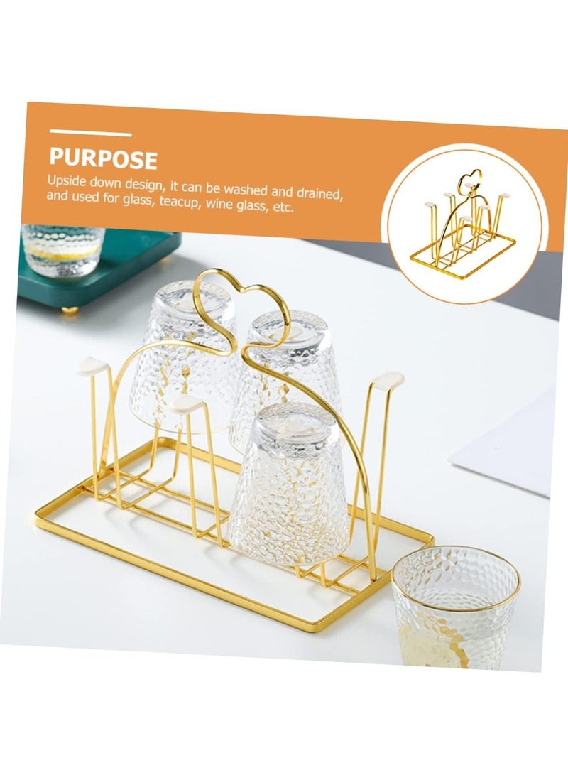 6 Cup Golden Drying Rack Mug Draining Organizer Drinking Glass Drainer Cup Storage Stand Non-Slip Bottle Drying Tree for Glasses Mugs Tumbler Upside Down Kitchen Countertop Stand  - Image 2