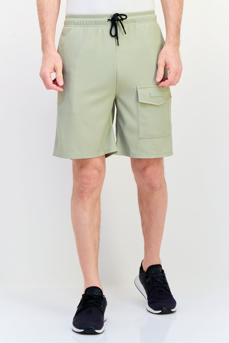 Core Elements Men Brand Logo Basic Shorts, Moss Grey - Image 1