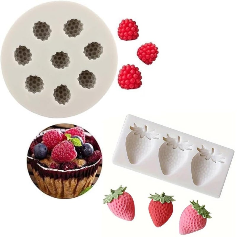 Skytail 8 Cavity Raspberry & 3 Cavity Strawberry Silicone Fondant Mould Gumpaste Chocolate Candy Cake Decoration Cupcake Topper Jelly Jello Gummy Ice Cube Sugarcraft Clay Epoxy Resin Craft Candle Wax - Image 1