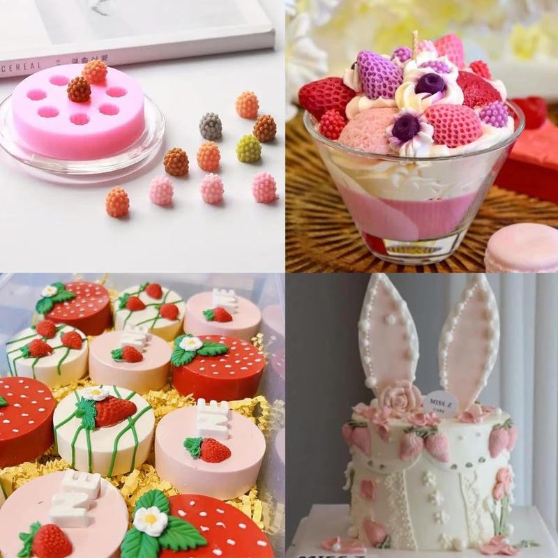 Skytail 8 Cavity Raspberry & 3 Cavity Strawberry Silicone Fondant Mould Gumpaste Chocolate Candy Cake Decoration Cupcake Topper Jelly Jello Gummy Ice Cube Sugarcraft Clay Epoxy Resin Craft Candle Wax - Image 5