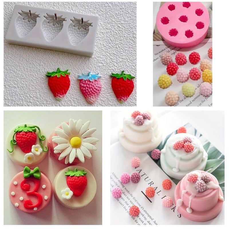 Skytail 8 Cavity Raspberry & 3 Cavity Strawberry Silicone Fondant Mould Gumpaste Chocolate Candy Cake Decoration Cupcake Topper Jelly Jello Gummy Ice Cube Sugarcraft Clay Epoxy Resin Craft Candle Wax - Image 4