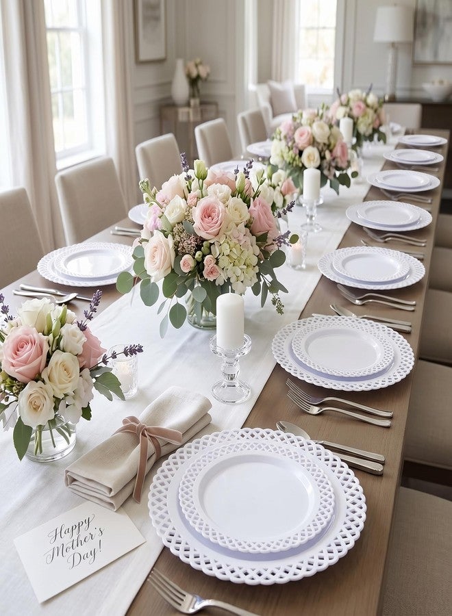 COLOSUS 60Pcs White Plastic Plates, Fancy White Disposable Plates,Nice Scallop plates,Heavy Duty Lace Hollowed Out Plates include 30 Dinner Plate 10” and 30 Salad/Dessert Plate 7.5”for Motherz's Day - Image 3