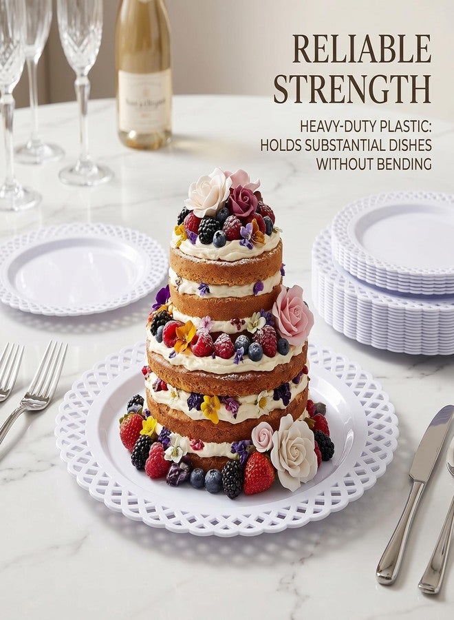 COLOSUS 60Pcs White Plastic Plates, Fancy White Disposable Plates,Nice Scallop plates,Heavy Duty Lace Hollowed Out Plates include 30 Dinner Plate 10” and 30 Salad/Dessert Plate 7.5”for Motherz's Day - Image 5