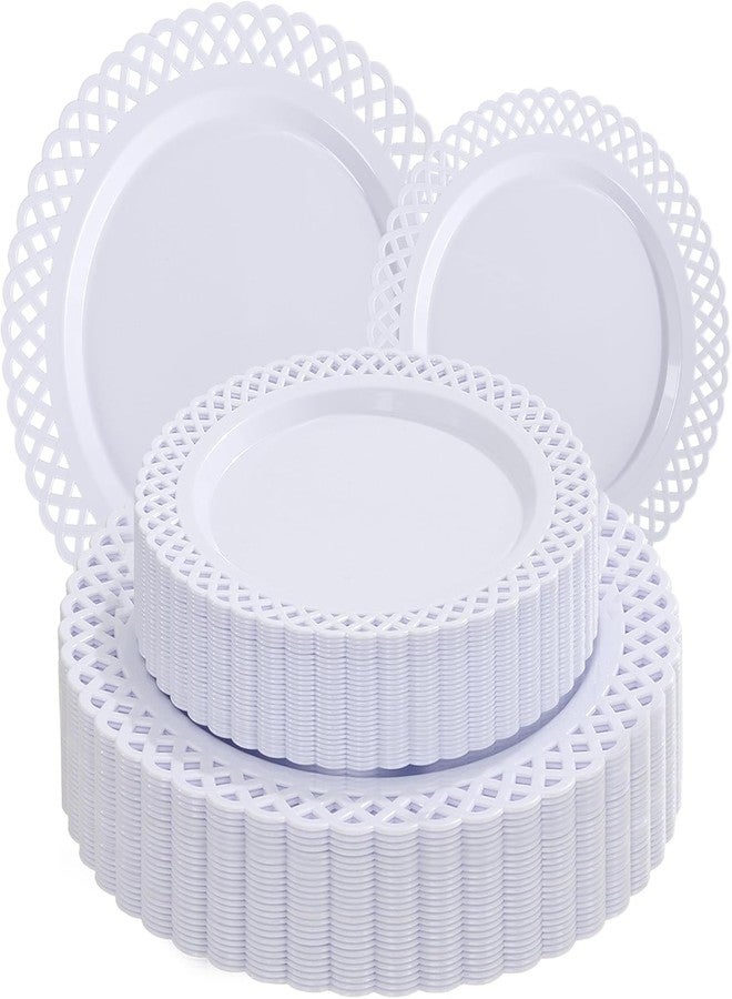 COLOSUS 60Pcs White Plastic Plates, Fancy White Disposable Plates,Nice Scallop plates,Heavy Duty Lace Hollowed Out Plates include 30 Dinner Plate 10” and 30 Salad/Dessert Plate 7.5”for Motherz's Day - Image 1
