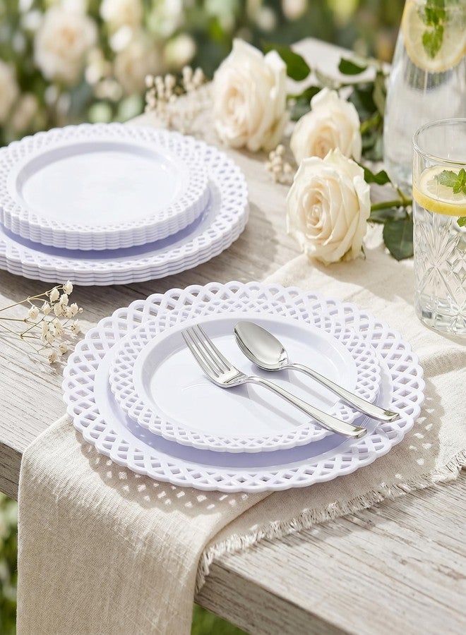 COLOSUS 60Pcs White Plastic Plates, Fancy White Disposable Plates,Nice Scallop plates,Heavy Duty Lace Hollowed Out Plates include 30 Dinner Plate 10” and 30 Salad/Dessert Plate 7.5”for Motherz's Day - Image 4