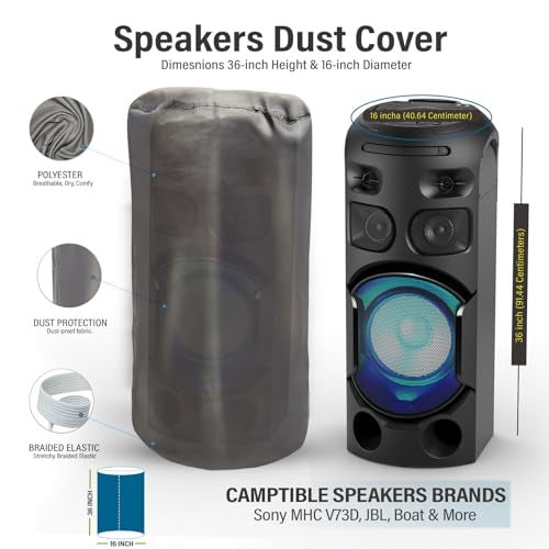 Autofact Premium Dust Cover for Party Speakers upto Dimesnions 36-inch Height & 16-inch Diameter , Ideal for Sony MHC V73D, JBL, Boat & More - Keep Your Audio Gear Clean and Dust-Free (Grey) - Image 2