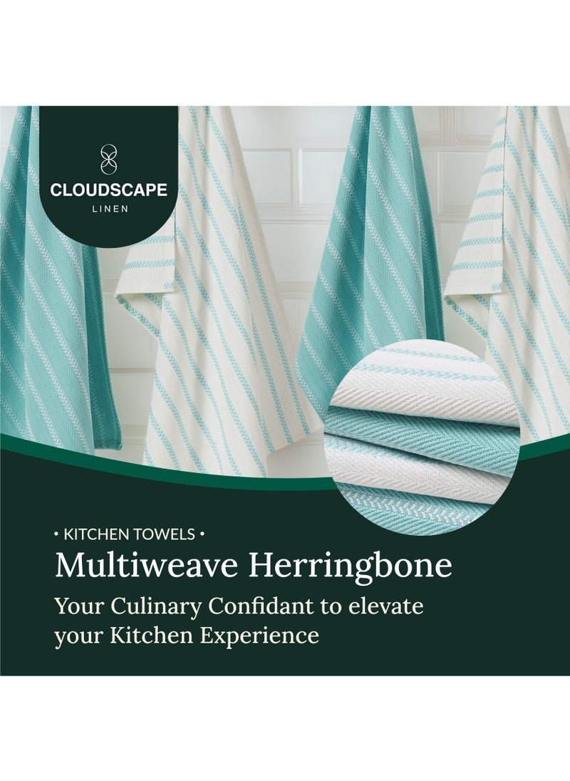 Cloud Scape Linen 100% Cotton Herringbone Kitchen Towels Set- Pack of 4, 18x 28 inches - Highly Absorbent and Quick Dry Dish Towels, Aqua  - Image 2