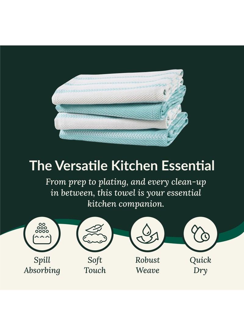 Cloud Scape Linen 100% Cotton Herringbone Kitchen Towels Set- Pack of 4, 18x 28 inches - Highly Absorbent and Quick Dry Dish Towels, Aqua  - Image 3