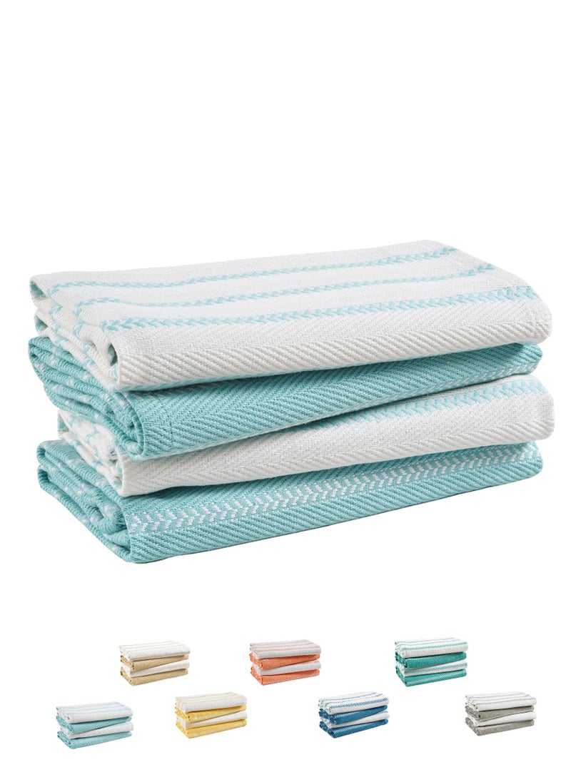 Cloud Scape Linen 100% Cotton Herringbone Kitchen Towels Set- Pack of 4, 18x 28 inches - Highly Absorbent and Quick Dry Dish Towels, Aqua  - Image 1