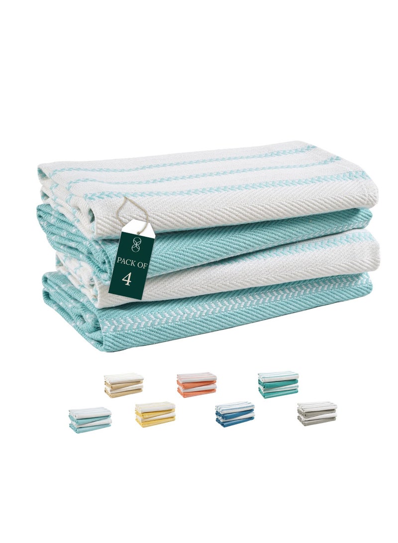 كلاود سكيب لينين 100% Cotton Herringbone Kitchen Towels Set- Pack of 4, 18x 28 inches - Highly Absorbent and Quick Dry Dish Towels, Aqua  - Image 1
