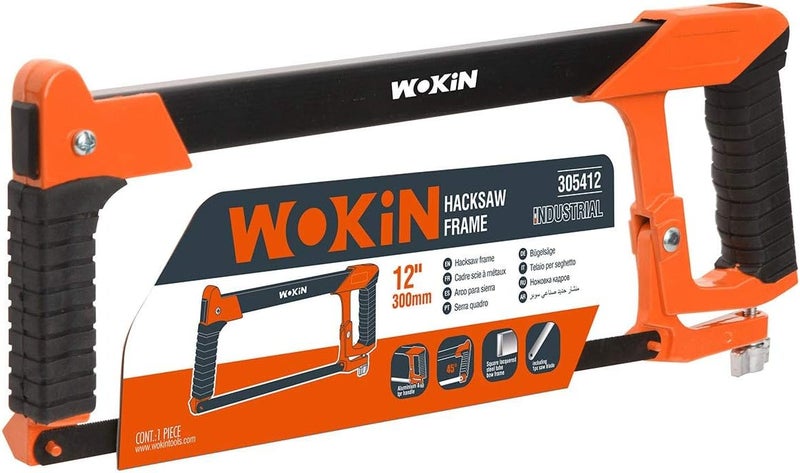 Wokin Value Offer Hacksaw Frame(Industrial) Aluminium Handle with 1pc Saw Blade 12" sizeOrange Black - Image 1