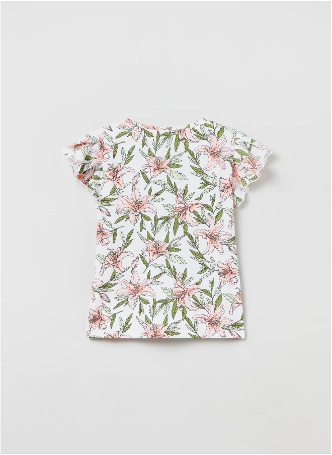 او في اس T-shirt with flounced sleeves