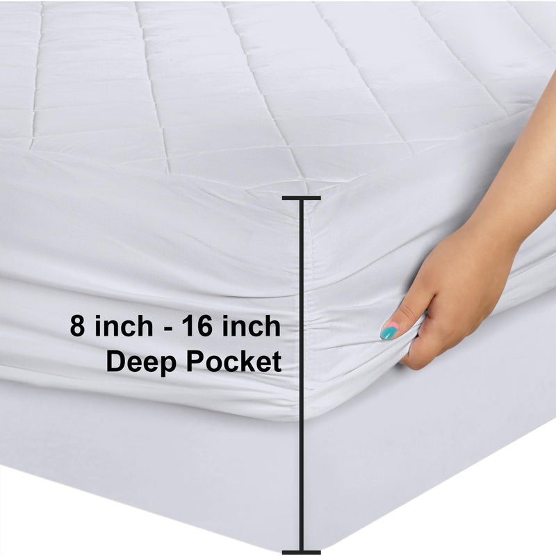 Utopia Bedding Quilted Fitted Mattress Pad  RV King Size  Elastic Fitted Mattress Topper Protector and Cover Paded for Camper and Motorhome Stretches up to 16 Inches Deep  Machine Washable (White) - Image 3