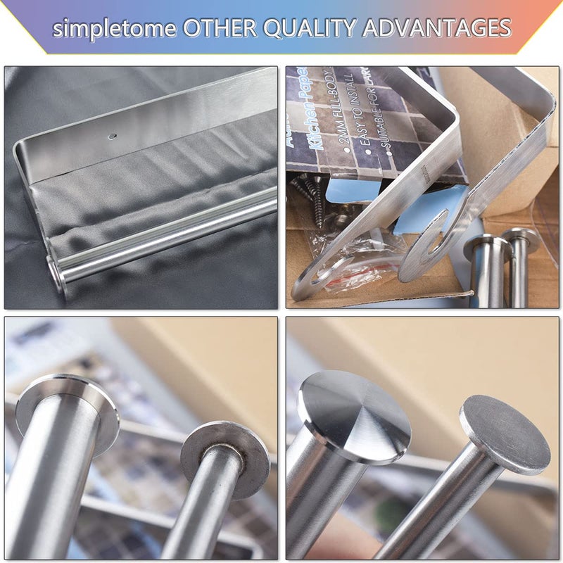 simpletome Kitchen Paper Towels Holder Under Cabinet Adhesive or Drilling Installation Brushed SUS304 Stainless Steel (Silver) - Image 4