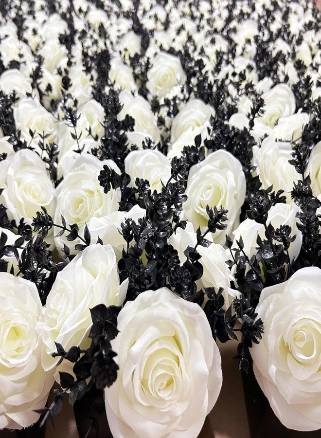 LADADA Artificial Flowers with Small Ceramic Vases, Roses in Vases Plastic Artificial Flowers and Plants,Used for Home Office Wedding Decoration, Table Decoration(White+Black) - Image 5