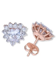Sterling Silver 925 Rose Gold Plated Heart Shaped Stud Earrings-FKJERNSLU3153