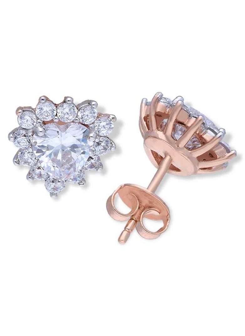 FK Jewellers - Sterling Silver 925 Rose Gold Plated Heart Shaped Stud Earrings-FKJERNSLU3153 - Image 1