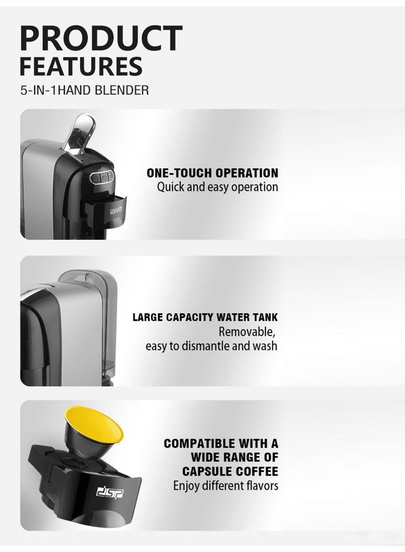 دي اس بي ماكينة قهوة كبسولة DSP 1400 وات ماكينة قهوة إيطالية صغيرة متعددة الوظائف بسعة 0.7 لتر ماكينة قهوة للمنزل والمكتب والنزل - Image 5