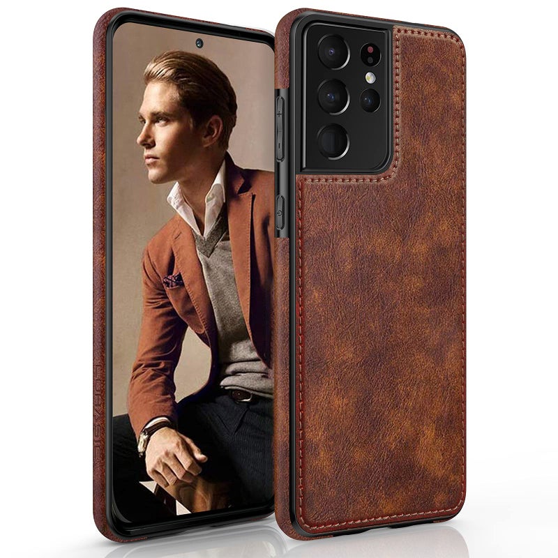 LOHASIC for Galaxy S21 Ultra Case Premium Leather Luxury Business PU NonSlip Grip Shockproof Bumper Full Body Protective Cover Phone Cases for Samsung Galaxy S21 Ultra 5G 68 inch  Brown