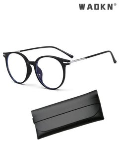 WAOKN Blue Light Blocking Glasses，Computer Game Glasses Retro Round Eyeglasses Frame for Women Men, Anti Eye Eyestrain UV 400 Protection Reading Gaming Glasses Non Prescription, Black  - Image 1