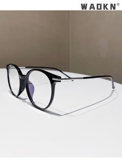 WAOKN Blue Light Blocking Glasses，Computer Game Glasses Retro Round Eyeglasses Frame for Women Men, Anti Eye Eyestrain UV 400 Protection Reading Gaming Glasses Non Prescription, Black  - Image 3