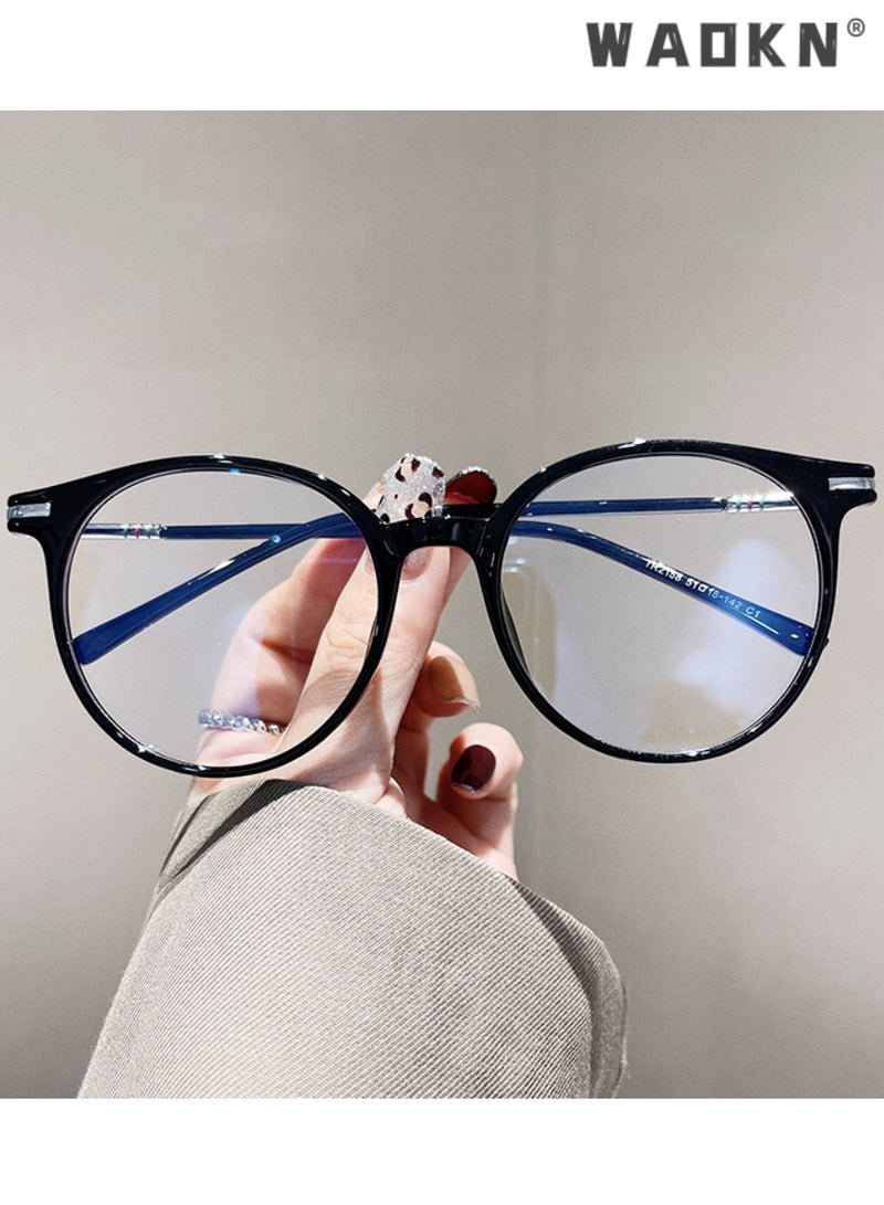 WAOKN Blue Light Blocking Glasses，Computer Game Glasses Retro Round Eyeglasses Frame for Women Men, Anti Eye Eyestrain UV 400 Protection Reading Gaming Glasses Non Prescription, Black  - Image 2