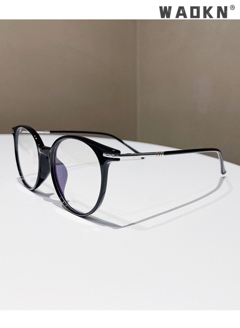 WAOKN Blue Light Blocking Glasses，Computer Game Glasses Retro Round Eyeglasses Frame for Women Men, Anti Eye Eyestrain UV 400 Protection Reading Gaming Glasses Non Prescription, Black  - Image 3