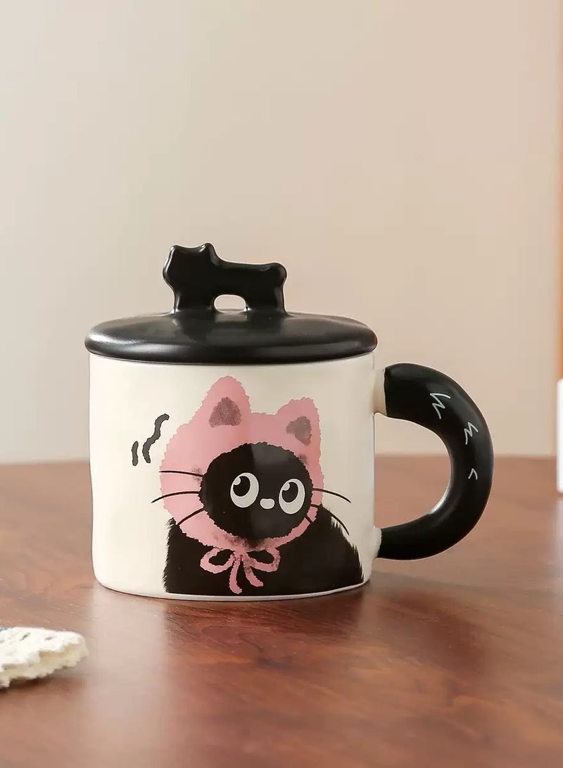 370ml Cute Pink Cat Ceramic Coffee Mug with Lid , Adorable Cute design Tea Cup For Office And Home ,Exquisite Gift Box Packaging for Holiday Gifts, Birthday Surprises, and Daily Use. - Image 2
