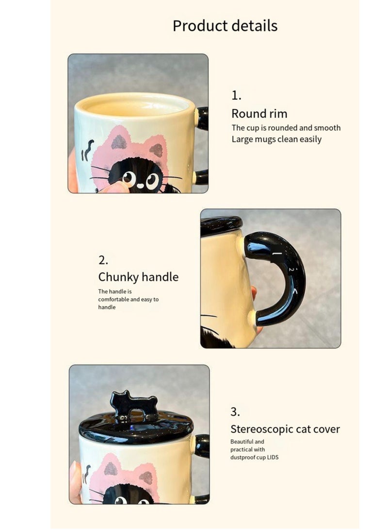 370ml Cute Pink Cat Ceramic Coffee Mug with Lid , Adorable Cute design Tea Cup For Office And Home ,Exquisite Gift Box Packaging for Holiday Gifts, Birthday Surprises, and Daily Use. - Image 4