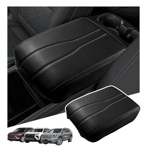 Sinminou Center Console Armrest Cover Compatible with2024-2026 Chevy Traverse/2024-2026 GMC Acadia/2025-2026 Buick Enclave Interior Accessories, Leather Middle Console Lid Pad Protector （Grey Lines） - Image 1