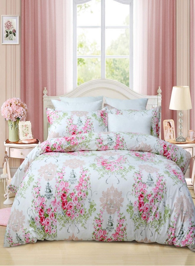 FADFAY Pink Rose Floral Duvet Cover Set 100% Cotton Girls Bedding with Hidden Zipper Closure 3 Pieces, 1duvet Cover & 2pillowcases,King/California King Size - Image 2