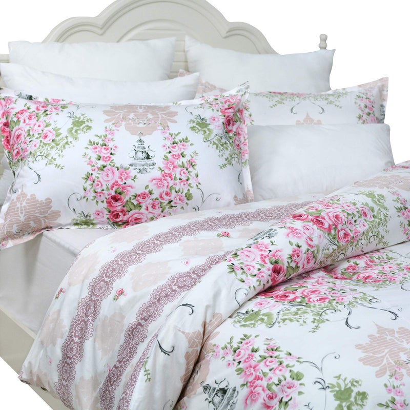 FADFAY Pink Rose Floral Duvet Cover Set 100% Cotton Girls Bedding with Hidden Zipper Closure 3 Pieces, 1duvet Cover & 2pillowcases,King/California King Size - Image 1