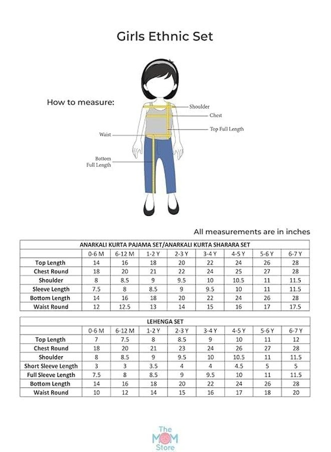 The Mom Store Girls Kurta Lehenga Set Ethnic Wear | Printed | Stylish Kids/baby Kurta for Festivals & Occasions | Cotton | Multicolor Muskaan| 0-6M - Image 4