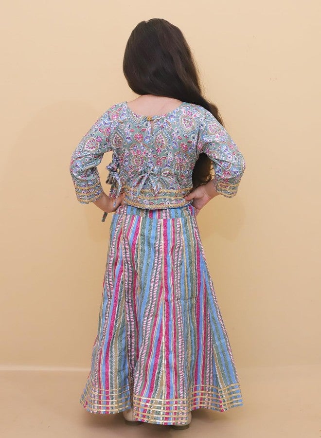 The Mom Store Girls Kurta Lehenga Set Ethnic Wear | Printed | Stylish Kids/baby Kurta for Festivals & Occasions | Cotton | Multicolor Muskaan| 0-6M - Image 2