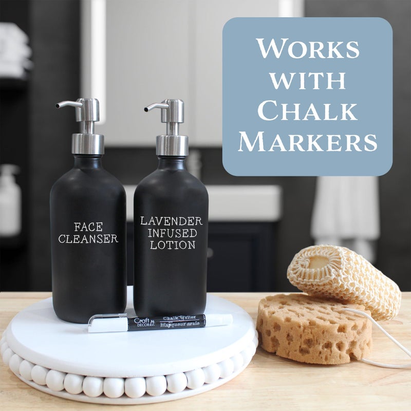 Cornucopia Brands 16oz Black Glass Bottles w/Stainless Steel Pumps (2-Pack); Black Coated Boston Round; Lotion, Hand Care & Soap Dispensers - Image 3