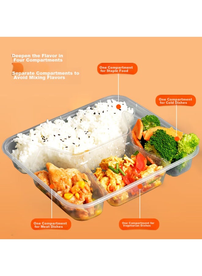 Jiachi Disposable Food Containers With Lids, 4-compartment Square Takeout Boxes, 1000ml*50 Sets, Thickened Lunch Boxes For Takeout And Bento - Image 4