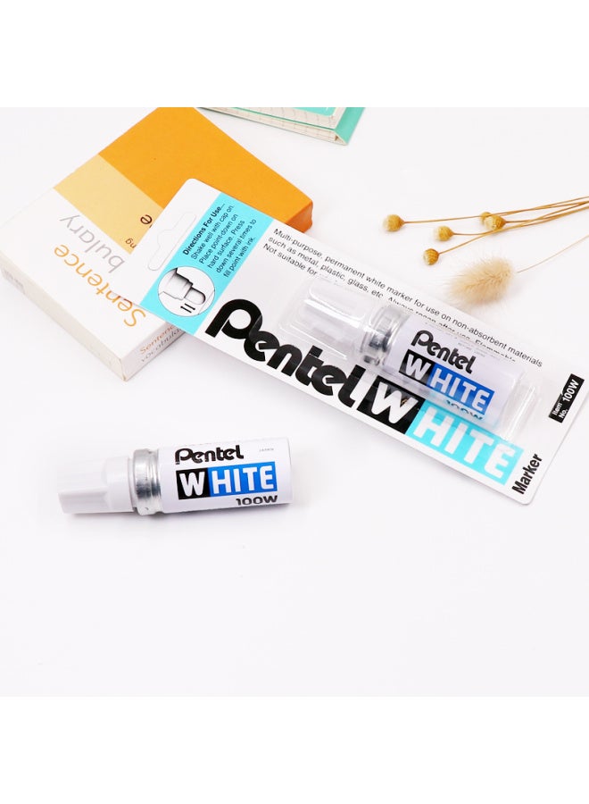 Pentel قلم طلاء بنتل 6.5 مم طرف سميك قلم طباشيري لتصحيح السيارات وإصلاح الخدوش، قلم دائري قائم على الزيت X100-W أبيض - Image 5