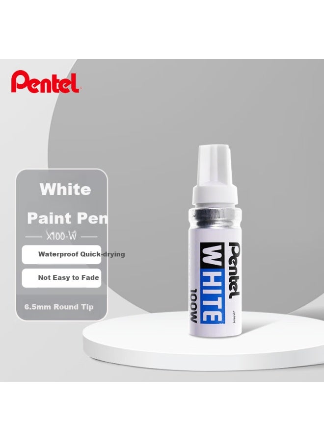 Pentel قلم طلاء بنتل 6.5 مم طرف سميك قلم طباشيري لتصحيح السيارات وإصلاح الخدوش، قلم دائري قائم على الزيت X100-W أبيض - Image 1