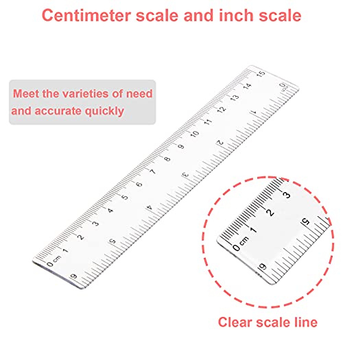 Pletpet 2 Pack 6 inch Clear Plastic Ruler Straight Shatterproof Transparent Rulers for Office Supply (Clear) - Image 3