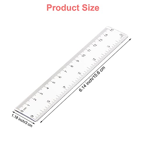 Pletpet 2 Pack 6 inch Clear Plastic Ruler Straight Shatterproof Transparent Rulers for Office Supply (Clear) - Image 2