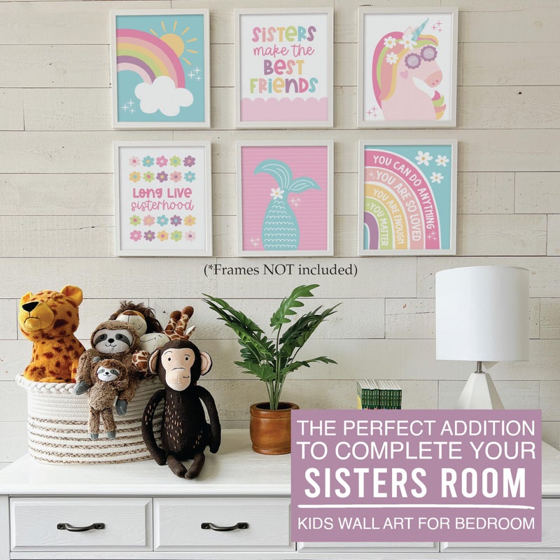 Hadley Designs 6 Colorful Girls Room Wall Art - Mermaid Girls Room Decor for Bedroom, Aesthetic Nursery or Teen Bedroom Art, Unframed Cute Rainbow & Unicorn Posters for Kids' Space, Made in USA - Image 3
