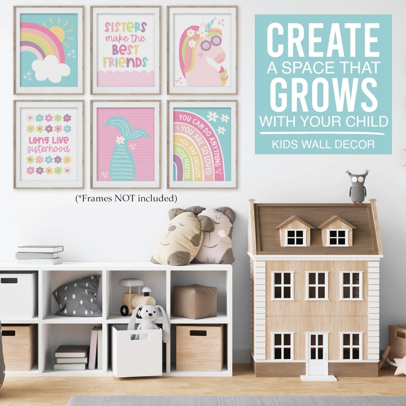 Hadley Designs 6 Colorful Girls Room Wall Art - Mermaid Girls Room Decor for Bedroom, Aesthetic Nursery or Teen Bedroom Art, Unframed Cute Rainbow & Unicorn Posters for Kids' Space, Made in USA - Image 4