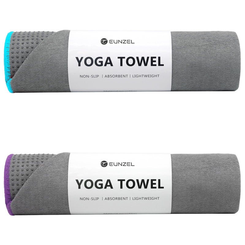 Eunzel 2 Pack Hot Yoga Towel with Grip Dot, Non Slip Yoga Mat Towe Sweat Absorbent Towel for Hot Yoga,Bikram, Pilates and Fitness 72" x 24", Grey - Image 1