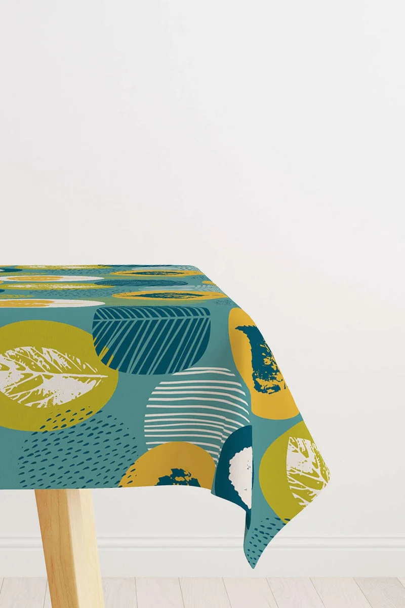 كانغو هوم Green Yellow Decorative Leaf Patterned Digital Printed Tablecloth CGH1199-MS