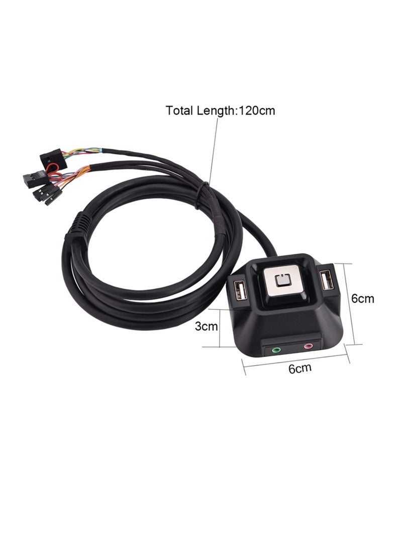 SYOSI Desktop Computer Power Switch Power Supply Cable, Dual USB Port Power Reset Button with Audio and Microphone Port Power Button Extension Cable 47.24inch Length for Desktop PC Case - Image 4