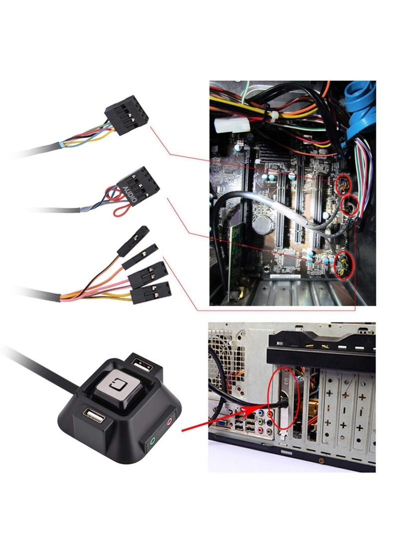 SYOSI Desktop Computer Power Switch Power Supply Cable, Dual USB Port Power Reset Button with Audio and Microphone Port Power Button Extension Cable 47.24inch Length for Desktop PC Case - Image 5