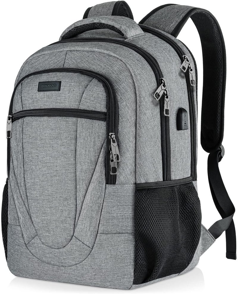 BIKROD Travel Laptop Backpack for Men and Women, Backpacks for School Teen Boys, Business Anti Theft Slim Durable Back Pack with USB Charging Port, Adult Computer Bag Gift 15.6 IN Laptop, Grey - Image 1
